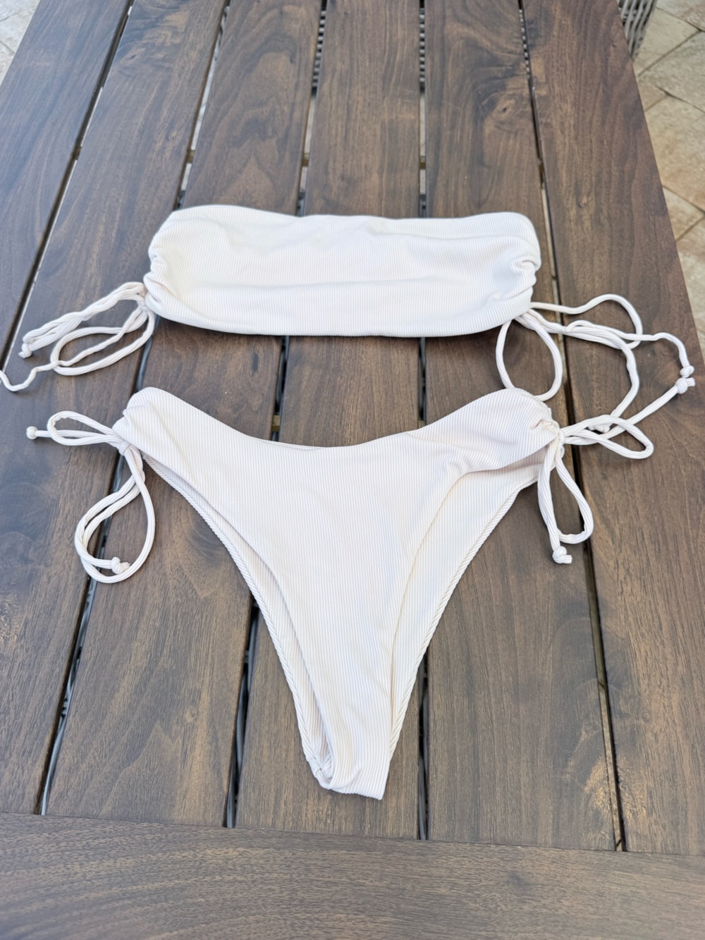 Cream Ribbed String Bikini Set - Two Piece Swimsuit